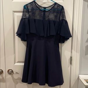 NWOT Maniju Navy A-Line Mini Dress with Lace Sz Large